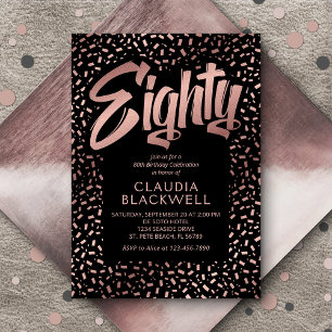 Invitation 80e anniversaire Rose Gold Confetti