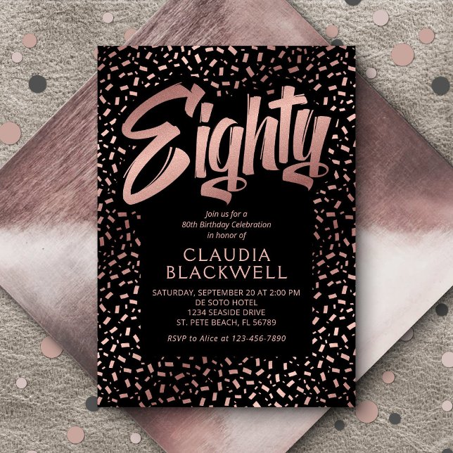 Invitation 80e anniversaire Rose Gold Confetti (Créateur téléchargé)