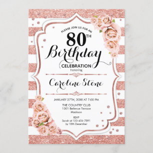 Invitation 80e anniversaire - Rose Gold White Stripes