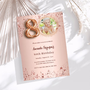 Invitation 80e anniversaire rose or photo étoiles luxe