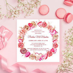 Invitation 80e anniversaire Rose rose Coeur Tourbillonnant Va