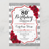 80e anniversaire - Rouge argent blanc rayures Rose