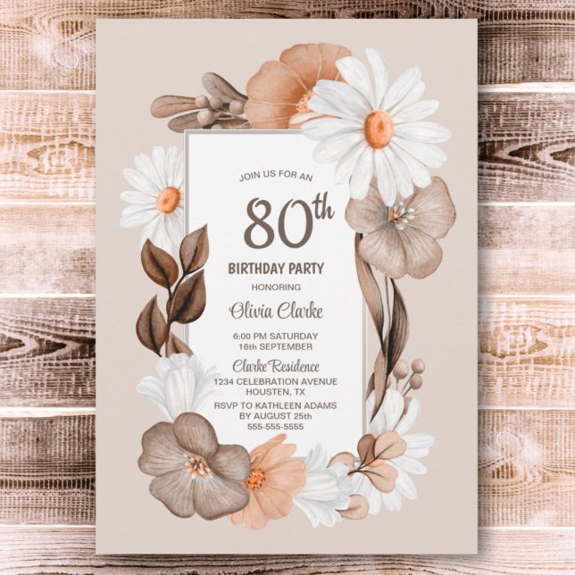 Invitation 80e anniversaire Rustic Boho Floral Party (Créateur téléchargé)