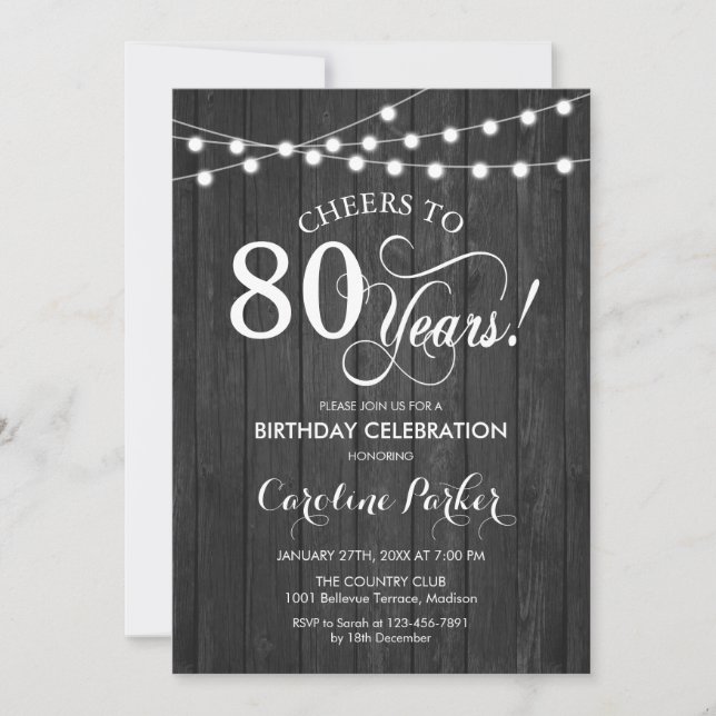 Invitation 80e anniversaire - Rustic Grey Motif (Devant)