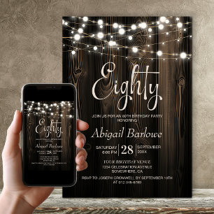 Invitation 80e anniversaire Rustic Wood Party