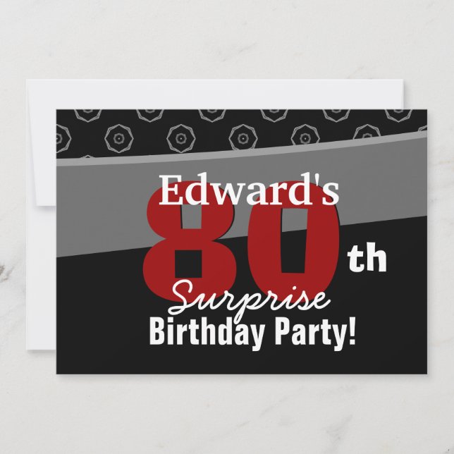 Invitation 80e anniversaire surprise Blanc noir Horizontal (Devant)