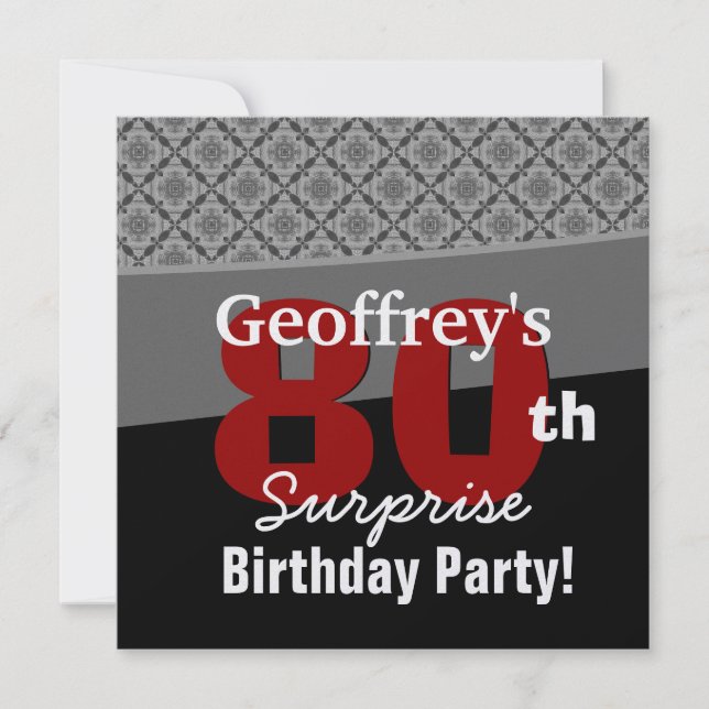 Invitation 80e anniversaire surprise Diamants blancs rouges n (Devant)