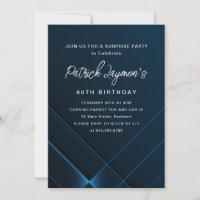 80e anniversaire Surprise Party bleu foncé géométr