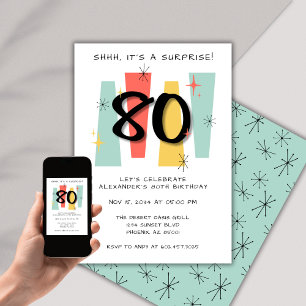 Invitation 80e Anniversaire Surprise Retro Midsiècle moderne