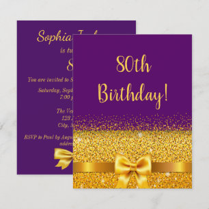 Invitation 80e anniversaire violet or arc élégant
