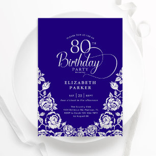 Invitation 80e anniversaire violet Roses d'argent