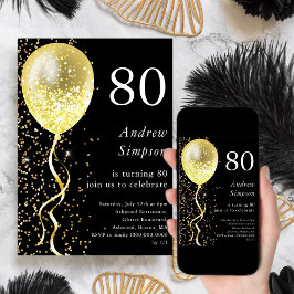 Invitation 80e | Black & Gold Parties scintillant Balloon Ann