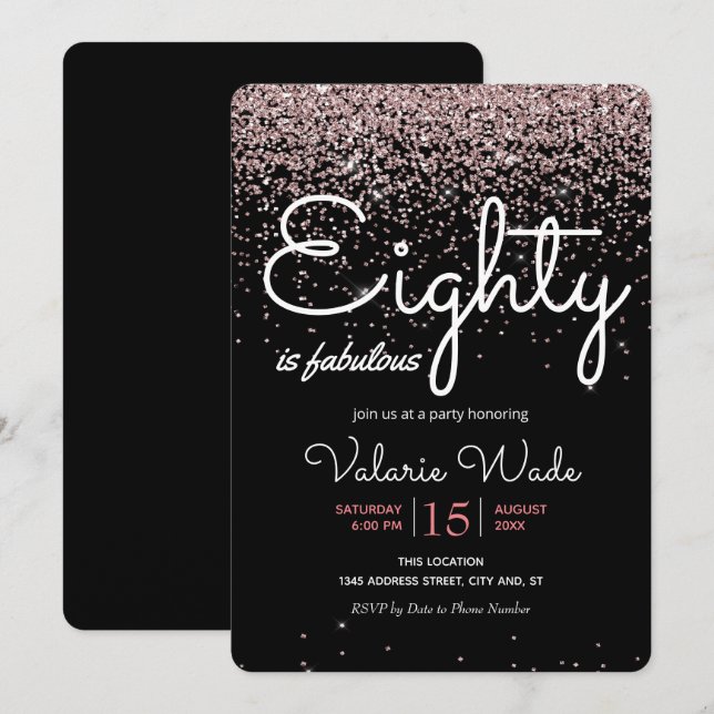 Invitation 80e est fabuleux fête d'anniversaire Parties scint (Devant / Derrière)