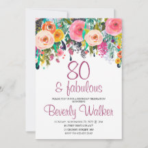 80e Fabuleuse aquarelle florale fête d'anniversair