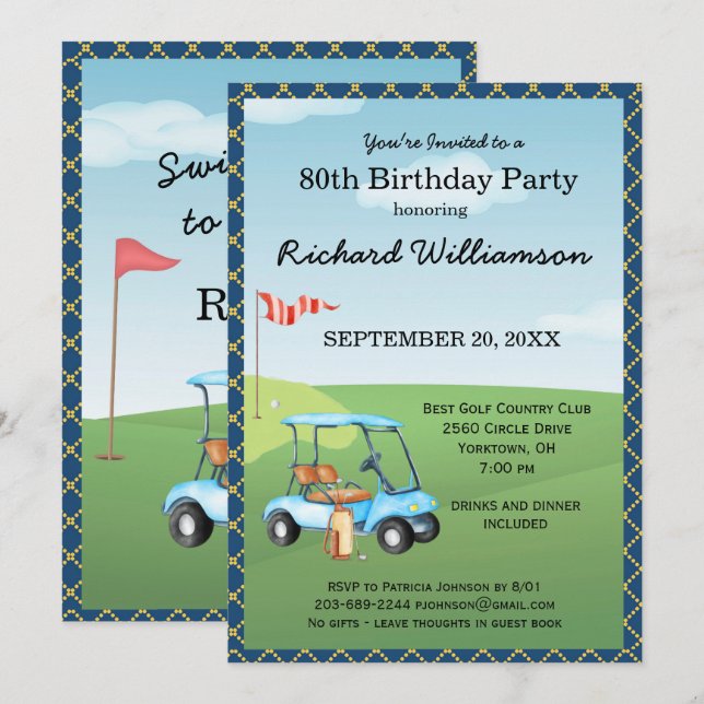 Invitation 80e fête d'anniversaire Fête de Golf pour hommes (Devant / Derrière)