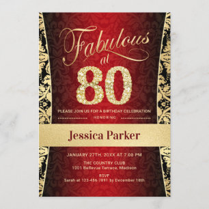 Invitation 80e fête d'anniversaire - Gold Red Black