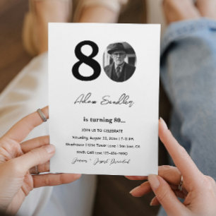 Invitation 80e fête d'anniversaire Noir et blanc