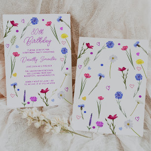 Invitation 80e fête d'anniversaire Purple Fleur sauvage Meado