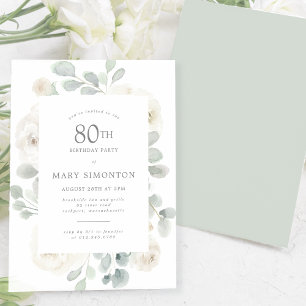 Invitation 80e fête d'anniversaire Rose blanche Floral