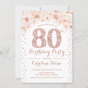 Invitation 80e fête d'anniversaire - Rose blanche or