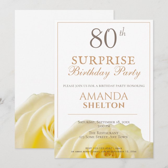 Invitation 80e fête d'anniversaire surprise Florale de rose j (Devant / Derrière)