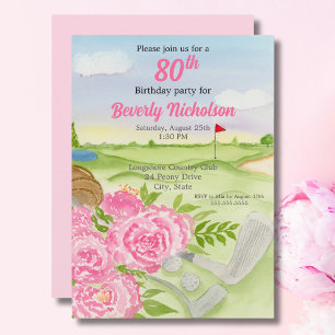Invitation 80e Golf Anniversaire Fête Les pivoines Sur Golf