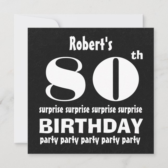 Invitation 80e SURPRISE Birthday Party Black White W127 (Devant)