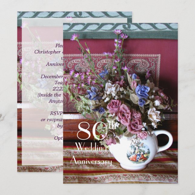 Invitation 80ème anniversaire de la fête du Mariage Teapot Vi (Devant / Derrière)