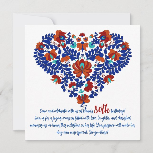 Invitation 80ème anniversaire de Nana / Matyo rustique hongro (Devant)