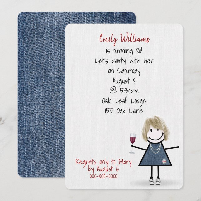 Invitation 80ème anniversaire Fille en Basket avec vin (Devant / Derrière)