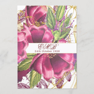 Invitation 80ème Burgundy Gold Floral élégant Anniversaire él