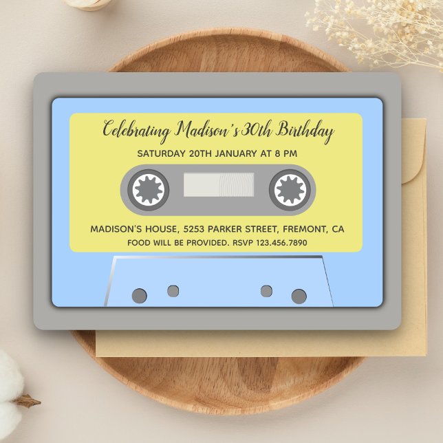 Invitation 80s Thème Rétro Cassette Bande Anniversaire Invita (Créateur téléchargé)