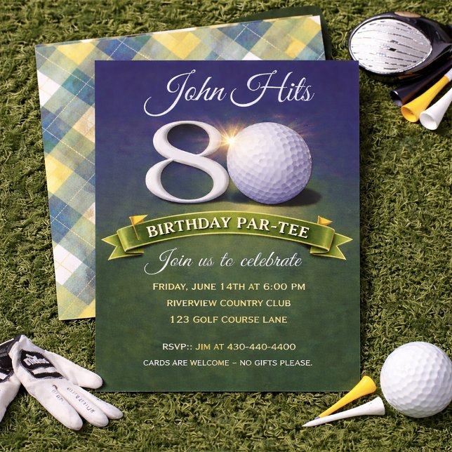 Invitation 80th Birthday Golf Theme  (Créateur téléchargé)