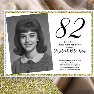 Invitation 82e anniversaire personnalisé avec photo blanc et 