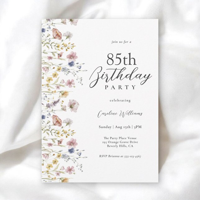 Invitation 85e anniversaire Aquarelle Fleur sauvage Floral (Available in both printed and instant download digital formats.)