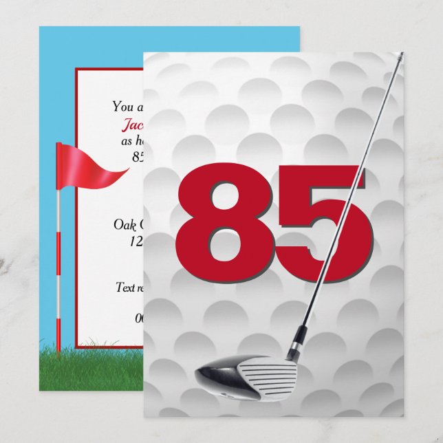 Invitation 85e anniversaire de la fête de golf Thème (Devant / Derrière)