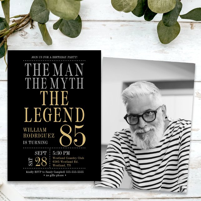 Invitation 85e anniversaire L'homme Le mythe La légende Photo (Créateur téléchargé)