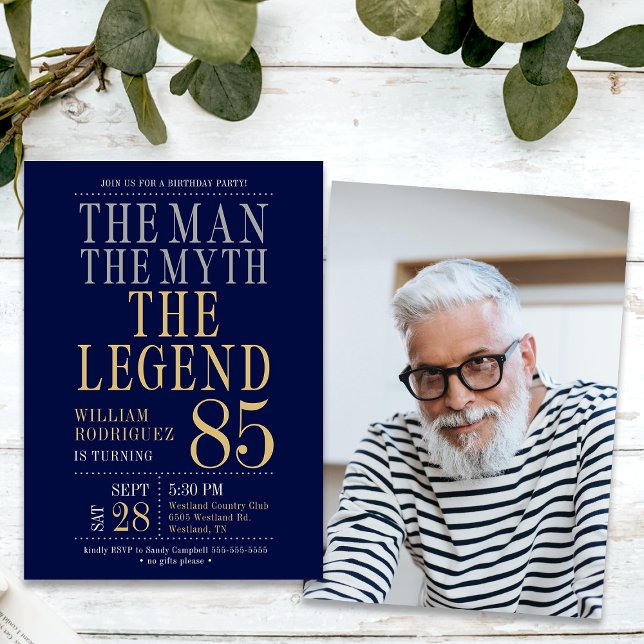Invitation 85e anniversaire L'homme Le mythe La légende Photo (Créateur téléchargé)