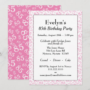 Invitation 85e anniversaire Motif de la fête rose et blanc