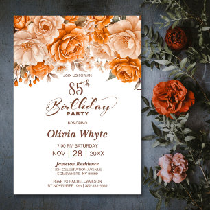 Invitation 85e anniversaire Orange Rose Floral Party
