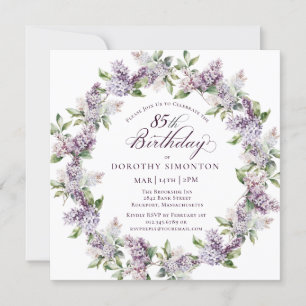 Invitation 85e anniversaire Purple Lilac Carré de fleurs de p