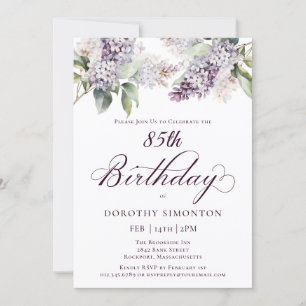 Invitation 85e anniversaire Purple Spring Fleur Lilac