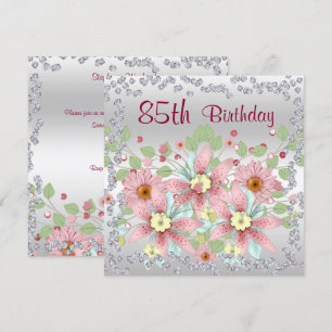 Invitation 85th Affichage floral et diamants d'anniversaire