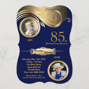 Invitation 85th, âge de femme d'anniversaire, art déco, or de