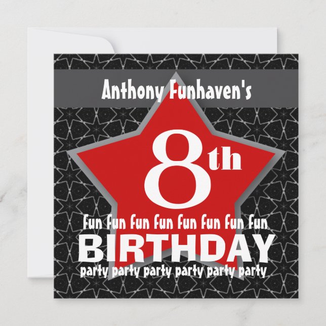 Invitation 8e anniversaire Black Red White STAR V08 (Devant)