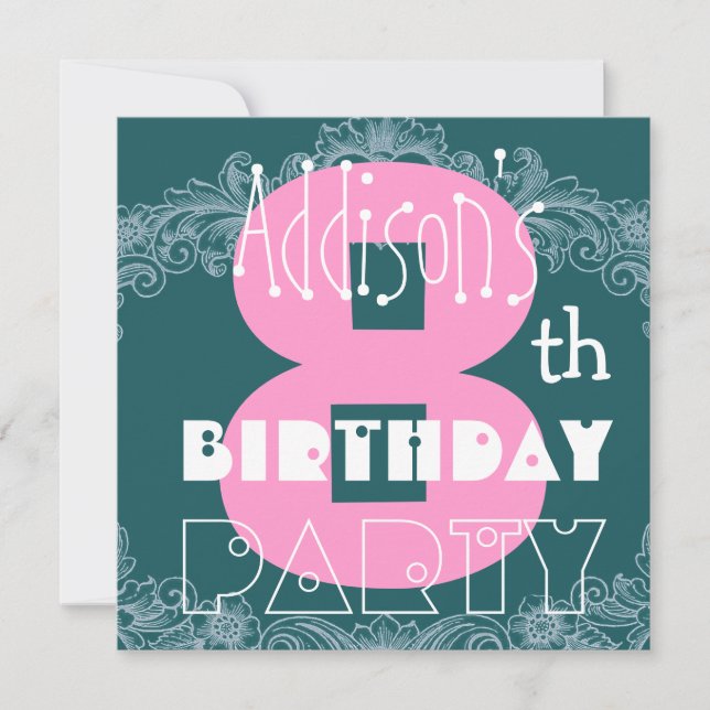 Invitation 8e anniversaire de l'enfant Nom personnalisé Turqu (Devant)