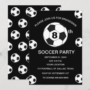 Invitation 8e anniversaire Fête de football Black Boys Sports