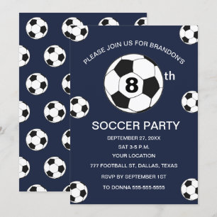 Invitation 8e anniversaire Fête Football Blue Boys Sports