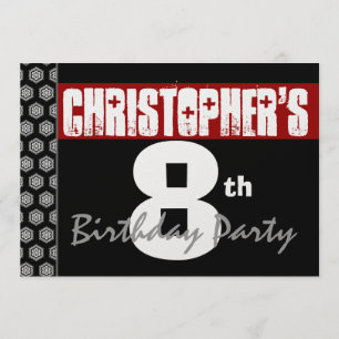 Invitation 8e anniversaire Moderne pour lui Rouge Blanc Noir 