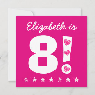 Invitation 8e anniversaire Nom personnalisé Pink pour la fill